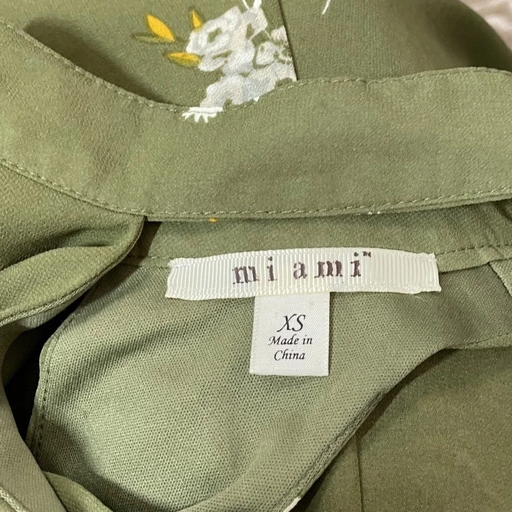 Miami Womens XS Olive Green Floral High Neck Cutout Sleeveless Dress Cottagecore